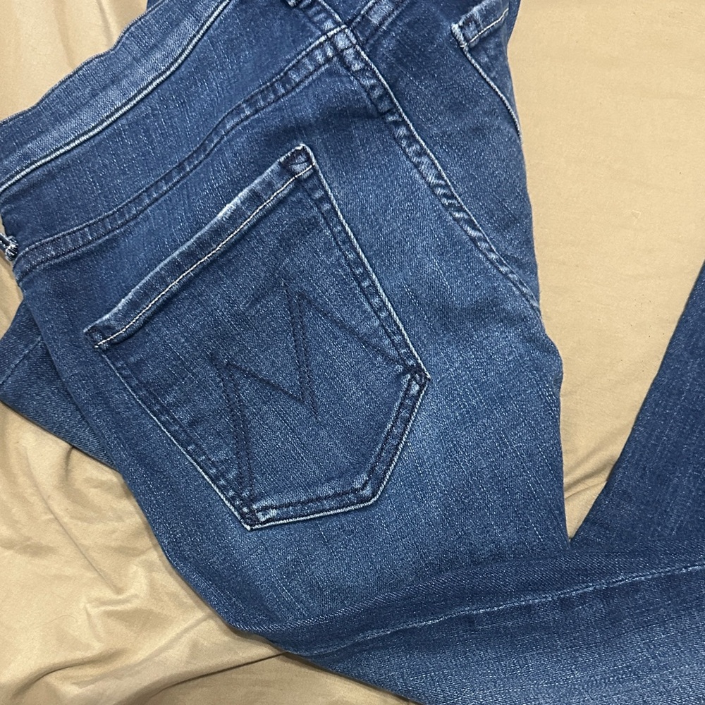 MOTHER Blue Denim Flare Jeans - Raw Hem - Picture 4 of 5